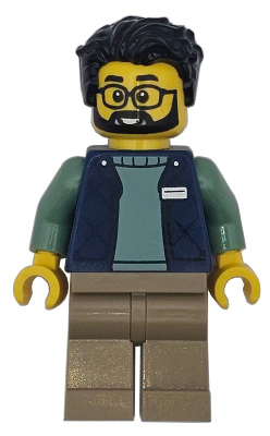 Delivery Worker - Male, Dark Blue Bodywarmer over Sand Green Sweater, Dark Tan Legs, Black Hair