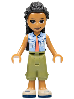 Friends Dr. Makena - Olive Green Trousers, Tan Shoes, Bright Light Blue Vest over Coral Shirt