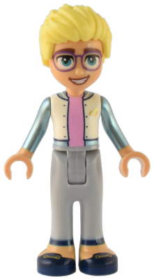 Friends Olly - White Jacket with Metallic Light Blue Sleeves, Light Bluish Gray Trousers, Dark Blue Shoes