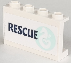 Paneel 1 x 4 x 2 met Zijsteunvorming - Holle Studs met Zeepaardje in Lichtaquamarijn Cirkel en Donkerblauw 'RESCUE' Patroon Model Rechterkant (Sticker) - Set 41381