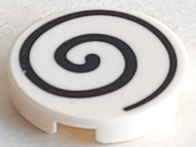 Piastrella, Rotonda 2 x 2 con Supporto Stud Inferiore con Motivo Spirale Nero