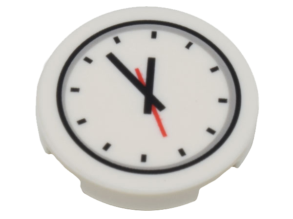 Carreau, Rond 2 x 2 with Bottom Stud Holder with Clock and Red and Black Hands Pattern