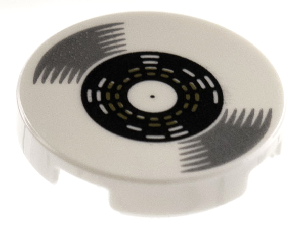 Tile, Round 2 x 2 with Bottom Stud Holder with Vinyl Record with Black Label Pattern