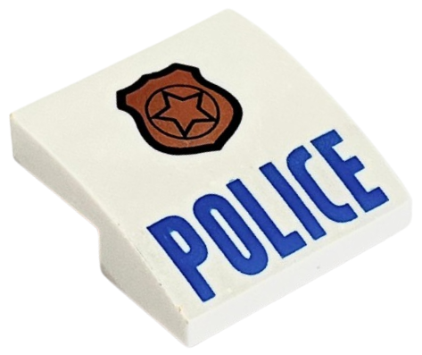 Schräge, Curva 2 x 2 x 2/3 con Stemma Rame con Stella e Contorno Nero, 'POLICE' Blu