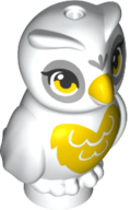 Owl, Elves with Yellow Beak, Light Bluish Gray Face and Yellow Chest Pattern