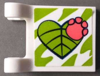 Flag 2 x 2 Square with Coral Paw Print on Lime Heart Shaped Leaf Pattern (Sticker) - Set 41422