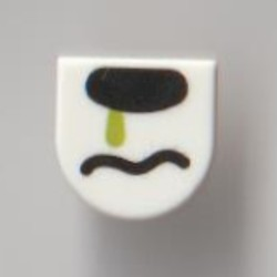 Tile, Round 1 x 1 Half Circle Extended with Black Nose and Wavy Mouth, Lime Drip Pattern