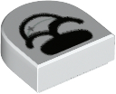 Tile, Round 1 x 1 Half Circle Extended with Black Nose and Open Mouth Smile with Silver Sparkle Pattern