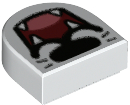 Tile, Round 1 x 1 Half Circle Extended with Black Nose and Whiskers, Dark Red Open Mouth, Coral Tongue, and Fangs Pattern