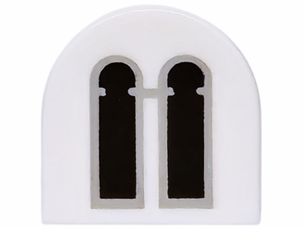 Tile, Round 1 x 1 Half Circle Extended with 2 Black and Light Bluish Gray Castle Windows Pattern