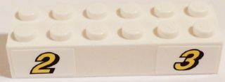 Brick 2 x 6 with Yellow Number 2 and 3 with Black Outline Pattern (Stickers) - Set 60084