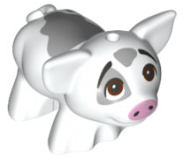 Pig, Friends with Black Eyebrows, Reddish Brown Eyes Looking Up, Bright Pink Nose, and Dark Bluish Gray Smooth Spots Pattern (Pua)