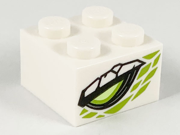 Brick 2 x 2 with Lime and Yellowish Green Dragon Eye, Lime Scales Pattern on Two Sides