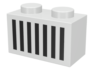 Brick 1 x 2 with Black Grille with 7 Vertical Lines Pattern