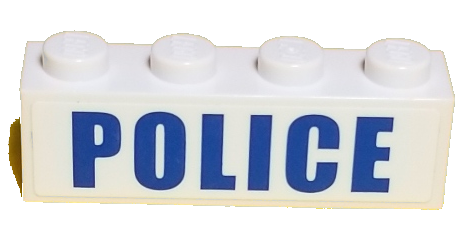 Brick 1 x 4 with Blue 'POLICE' Bold Narrow Large Font on White Background Pattern (Sticker) - Set 60138