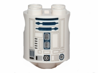 Brick, Round 2 x 2 x 2 Robot Body with Bottom Axle Holder (x Shape / + Orientation) with Light Bluish Gray Lines and Dark Blue Pattern (SW R2-D2 / R3-T2)