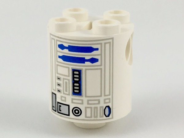 Brick, Round 2 x 2 x 2 Robot Body with Gray Lines and Blue Pattern (R2-D2)