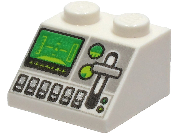 Slope 45 2 x 2 with Green Control Screen, Gauges, Light Bluish Gray Lever and Silver Buttons Pattern