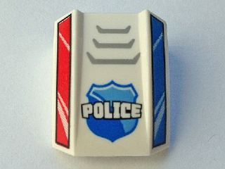 Slope, Curved 2 x 2 Lip with 'POLICE', Badge, Grille and Red and Blue Sides Pattern (10687)