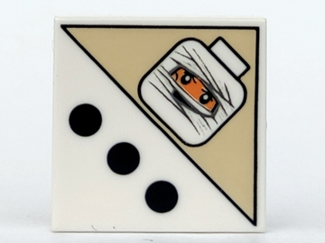 Tile 2 x 2 with 3 Black Dots and Mummy Head Pattern