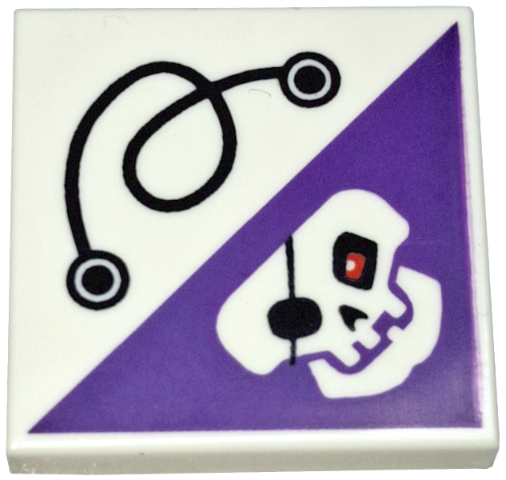 Tile 2 x 2 with String and Dark Purple Triangle with Skull with Eye Patch and Red Eye Pattern