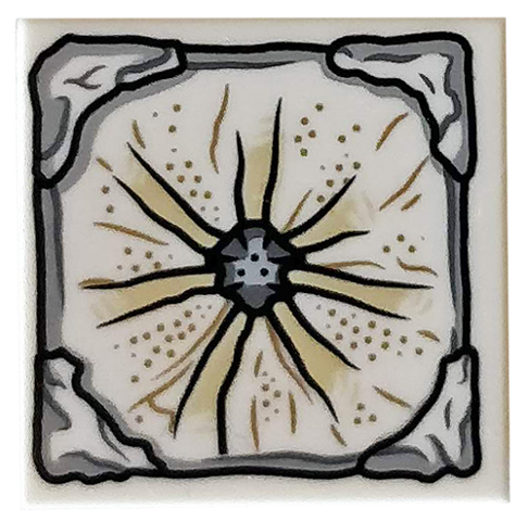Tile 2 x 2 with Dark and Light Bluish Gray Stone Center and Edges, Tan and Dark Tan Radiating Lines Pattern (Mother Box Top)