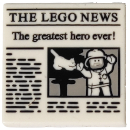 Tile 2 x 2 with Newspaper 'THE LEGO NEWS' and 'The greatest hero ever!' Pattern