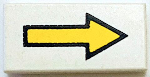 Tile 1 x 2 with Arrow Long Yellow with Black Border Pattern