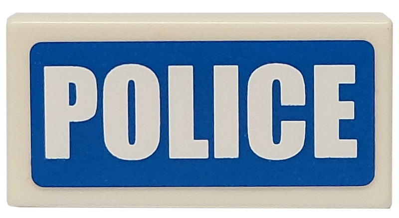 Tile 1 x 2 with White 'POLICE' Thick Font on Blue Background Pattern (Sticker) - Sets 7235-2 / 7236-2 / 7744 / 60023