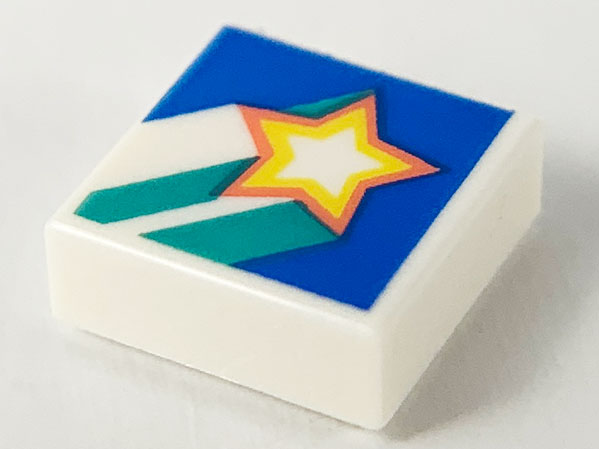 Tile 1 x 1 with Star and Dark Turquoise Stripes on Blue Background Pattern