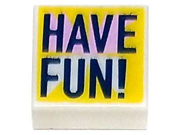 Piastrella 1 x 1 con Motivo 'HAVE FUN!' Blu Scuro con Evidenziazioni Rosa Brillante su Sfondo Giallo