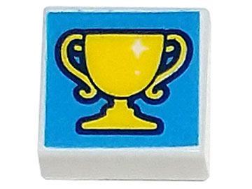 Piastrella 1 x 1 con Motivo Trofeo Giallo su Sfondo Azzurro Scuro