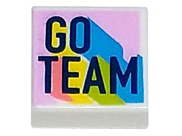Tile 1 x 1 with Dark Blue 'GO TEAM' with Coral, Yellow, Lime, and Dark Azure Highlights on Bright Pink Background Pattern