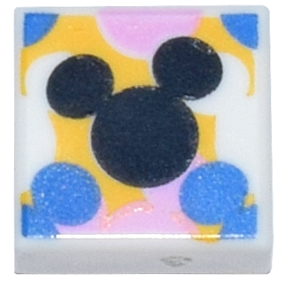 Tile 1 x 1 with Black, Blue, Bright Pink and Yellow Mickey Mouse Head Silhouettes Pattern