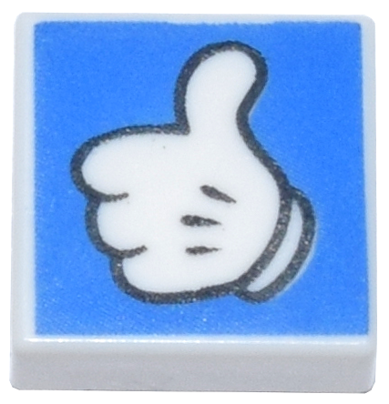 Tile 1 x 1 with White Thumbs Up Glove with Black Outline on Blue Background Pattern