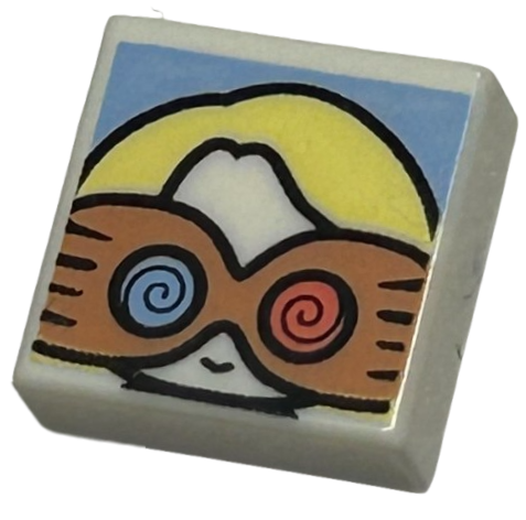 Tile 1 x 1 with Female Head with Smile, Bright Yellow Hair, and Medium Nougat Spectrespecs Glasses on Bright Light Blue Background Pattern (HP Luna Lo
