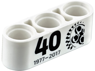 Technic, Liftarm Thick 1 x 3 with Black '40 1977 - 2017' and 24 Tooth Gear Pattern
