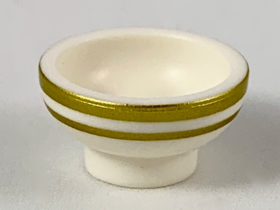 Minifigure, Utensil Bowl with Gold Rim and Stripe Pattern