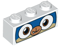 Brick 1 x 3 with Dog Face Wide Eyes, Blue and Tan Face, and White Mask Pattern (Dalmatian Puppycorn)