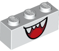 Brick 1 x 3 with Dark Red Open Mouth Smile with Sharp Teeth and Red Tongue Pattern (Super Mario Boo Lower Face)