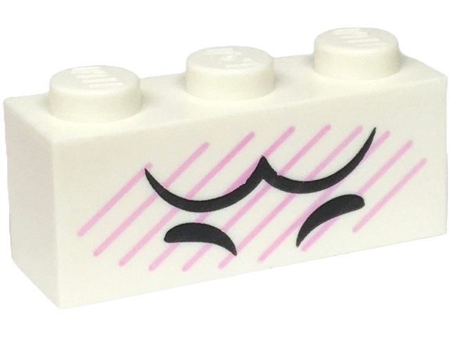 Brick 1 x 3 with Black Closed Eyes and Eyebrows, Bright Pink Diagonal Lines Pattern (Super Mario Boo Upper Face)