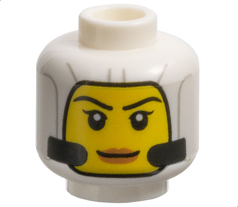 LEGO part Minifigure, Head Female Balaclava with Light Bluish Gray Lines and Black Tubes, Yellow Face with Eyebrows, Single Eyelashes, and Nougat Lips, Grin Pattern - Vented Stud 3626pb3588