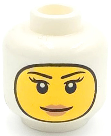 LEGO part Minifigure, Head Female Balaclava, Yellow Face with Black Eyebrows, Double Eyelashes and Nougat Lips, Grin Pattern (BAM) 3626pb4120