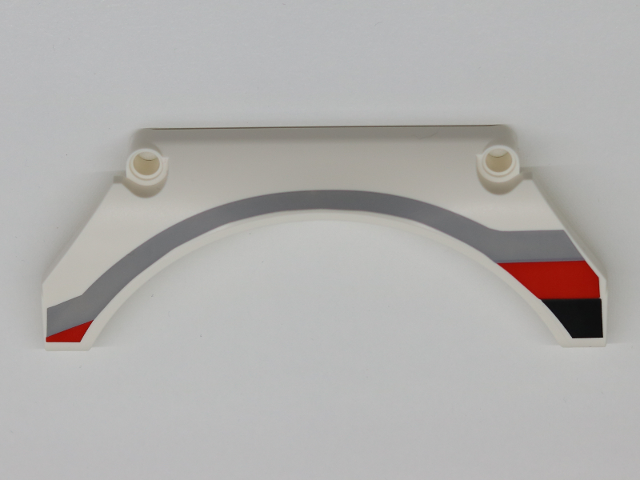Technic, Panel Car Mudguard Arched 13 x 2 x 5 Straight Top with Black, Red and Gray Stripes Pattern Model Front Right Side