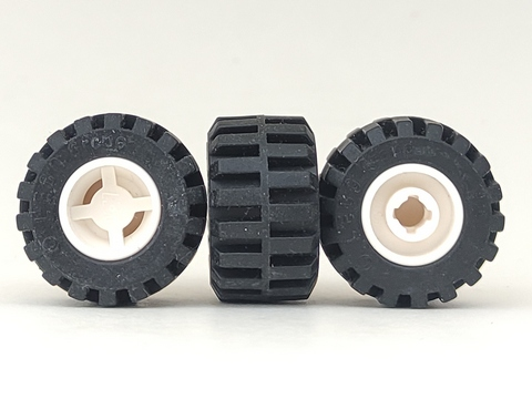 Wheel 11mm D. x 12mm, Hole Notched for Wheels Holder Pin with Black Tire 21mm D. x 12mm - Offset Tread Small Wide, Band Around Center of Tread (6014b / 87697)