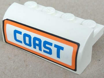 Slope, Curved 2 x 4 x 1 1/3 with 4 Recessed Studs with 'COAST' Pattern (Sticker) - Set 7738