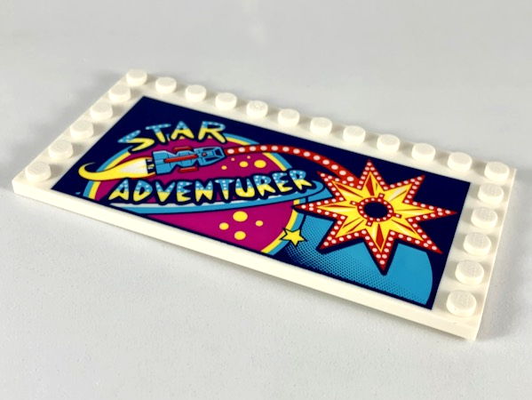Tile, Modified 6 x 12 with Studs on Edges with 'STAR ADVENTURER', Spaceship, Planets and Star Pattern