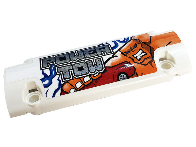 Technic, Panel Curved 11 x 3 with 2 Pin Holes through Panel Surface with Red Car, Silver 'POWER TOW', Blue and Dark Azure Lightning Pattern (Sticker) - Set 42128