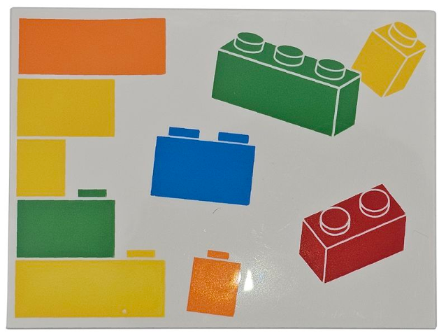 Tile 6 x 8 with Yellow, Orange, Red, Green and Dark Azure Stacked and Loose LEGO Bricks Pattern Model Left Side