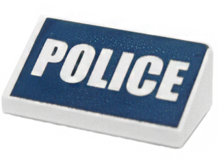 Slope 30 1 x 2 x 2/3 with White 'POLICE' on Dark Blue Background Pattern